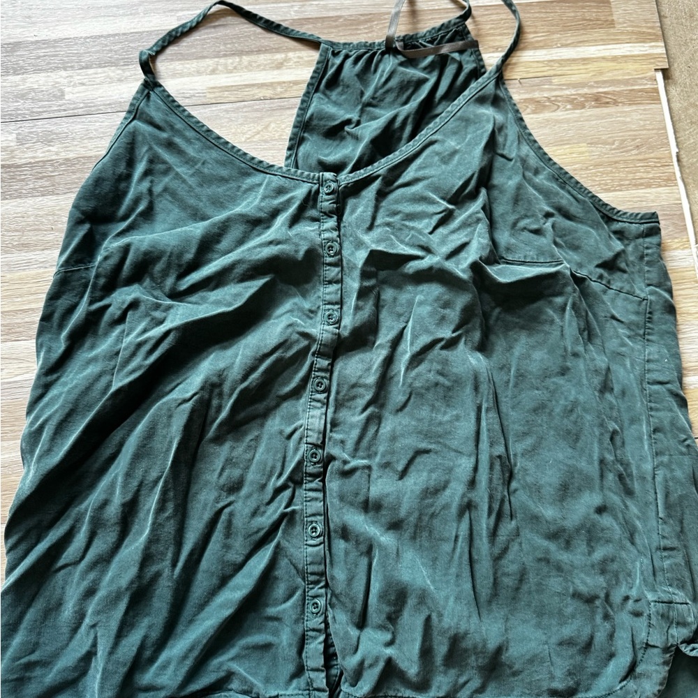 Anthropologie Dark Green Button-Front Camisole Tank Top